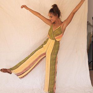 Beach Club Golden Yellow Striped Wide-Leg Jumpsuit